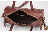 Brown Leather Mini Barrel Bag Mini Leather Cylinder Bag Small Leather Bowling Bag Womens - Annie Jewel