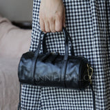 balck Leather Mini Barrel Bag Mini Leather Cylinder Bag Small Leather Bowling Bag Womens - Annie Jewel