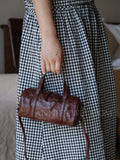 Brown Leather Mini Barrel Bag Mini Leather Cylinder Bag Small Leather Bowling Bag Womens - Annie Jewel