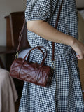 Brown Leather Mini Barrel Bag Mini Leather Cylinder Bag Small Leather Bowling Bag Womens - Annie Jewel