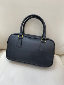 Genuine Leather Black Bowling Bag Handbag Womens 