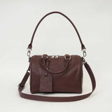 Small brown Leather Boston Bag Genuine Leather Boston Bag Handbag Womens - Annie Jewel