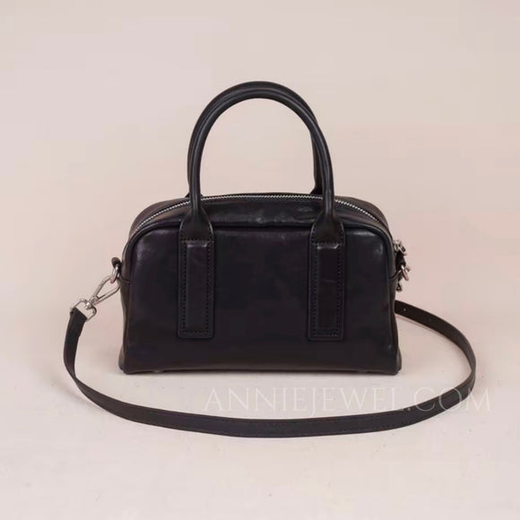 Women's Boston Bag Black Small Leather Boston Bag Leather Bags Boston Handbag - Annie Jewel