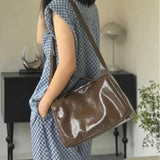 Genuine Leather Boston Bag Patent Leather Crossbody Boston Bag Womens 