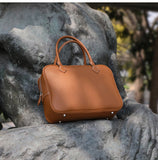 Genuine Leather Bowling Bag brown Bowler Handbag For Women 