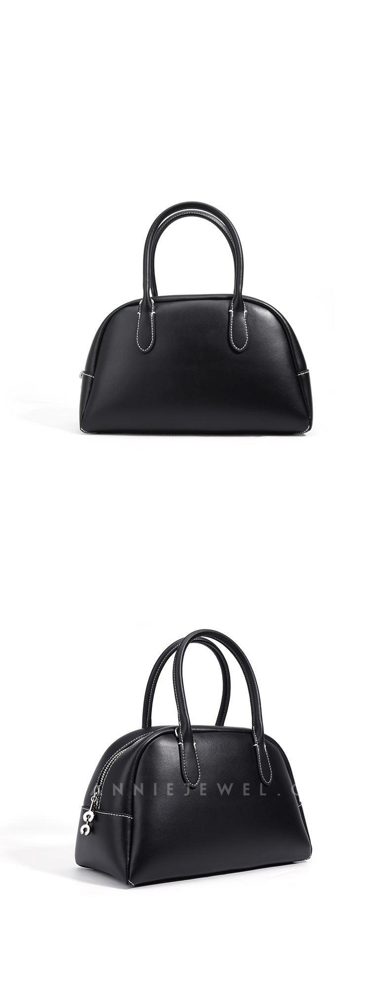 Women's Leather Bowling Bag Leather Black Bowling Bag