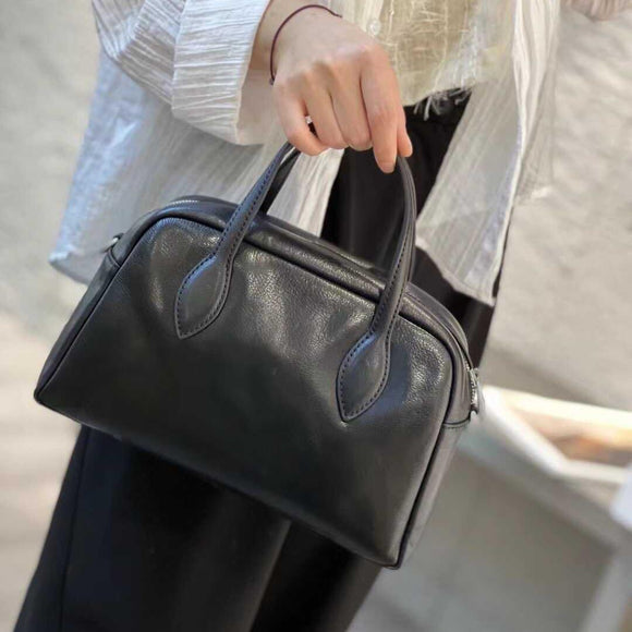 Women's Leather Bowling Bag Leather Black Bowling Bag Handbag