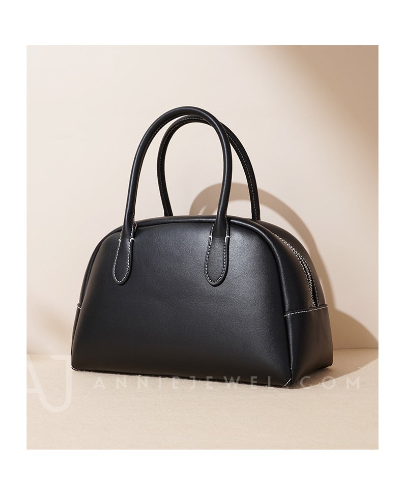 Women's Leather Bowling Bag Leather Black Bowling Bag