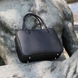 Genuine Leather Bowling Bag Black Bowler Handbag Purse For Women 