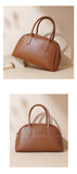 Genuine Leather Bowling Bag Brown Bowler Handbag For Women 