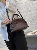 Genuine Leather Bowling Bag Brown Bowler Handbag Womens 