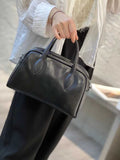 Genuine Leather Bowling Bag black Bowler Handbag Womens 