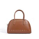 Genuine Leather Bowling Bag Brown Bowler Handbag For Women 