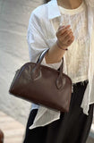 Genuine Leather Bowling Bag Brown Bowler Handbag Womens 