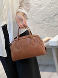 Genuine Leather Bowling Bag Brown Bowler Handbag Womens 