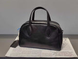 Genuine Leather Bowling Bag black Bowler Handbag Womens 