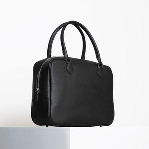 Genuine Leather Bowling Bag Black Bowler Handbag For Women 