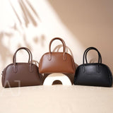 Genuine Leather Bowling Bag Brown Bowler Handbag For Women 