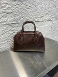 Genuine Leather Bowling Bag Brown Bowler Handbag Womens 