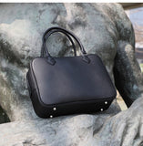 Genuine Leather Bowling Bag Black Bowler Handbag For Women 