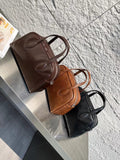 Genuine Leather Bowling Bag Brown Bowler Handbag Womens 