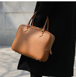 brown Leather Bowling Bag brown Bowler Handbag For Women 