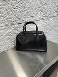 Genuine Leather Bowling Bag black Bowler Handbag Womens 