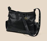 Women's Black Leather Hobo Purse With Zipper Black Leather Hobo Shoulder Bag - Annie Jewel
