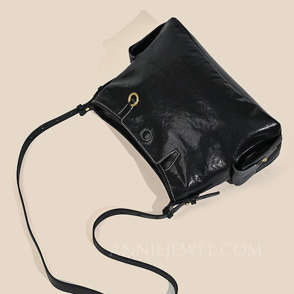Women's Black Leather Hobo Purse With Zipper Black Leather Hobo Shoulder Bag - Annie Jewel