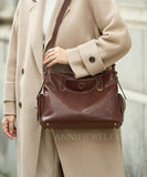 Women's brown Leather Hobo Purse With Zipper brown Leather Hobo Shoulder Bag - Annie Jewel