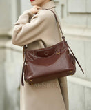 Women's brown Leather Hobo Purse With Zipper brown Leather Hobo Shoulder Bag - Annie Jewel