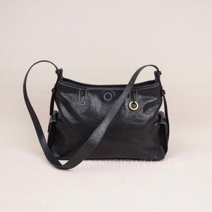 Women's Black Leather Hobo Purse With Zipper Black Leather Hobo Shoulder Bag - Annie Jewel