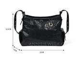 Women's Black Leather Hobo Purse With Zipper Black Leather Hobo Shoulder Bag - Annie Jewel