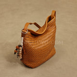 Woven Leather Bucket Bag Genuine Leather Bucket Shoulder Bag Womens 