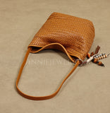 Woven Leather Bucket Bag brown Leather Bucket Shoulder Bag Womens 