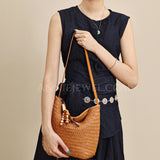 Woven Leather Bucket Bag Genuine Leather Bucket Shoulder Bag Womens 