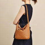 Woven Leather Bucket Bag brown Leather Bucket Shoulder Bag Womens 