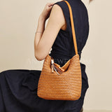 Woven Leather Bucket Bag brown Leather Bucket Shoulder Bag Womens 