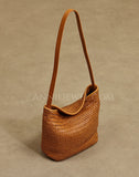Woven Leather Bucket Bag Genuine Leather Bucket Shoulder Bag Womens 