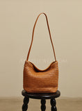 Woven Leather Bucket Bag Genuine Leather Bucket Shoulder Bag Womens 