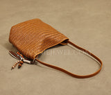 Woven Leather Bucket Bag Genuine Leather Bucket Shoulder Bag Womens 