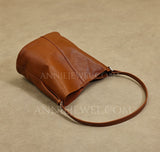 Brown Leather Bucket Bag Genuine Leather Bucket Shoulder Bag Womens 