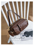 vintage brown leather multi compartment crossbody bag women Leather Camera Bag