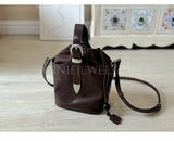 Drawstring Leather Small Leather Bucket Bag Small Leather Basket Bag Womens - Annie Jewel