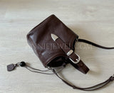 Drawstring Leather Small Leather Bucket Bag Small Leather Basket Bag Womens - Annie Jewel