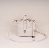 beige Drawstring Leather Small Leather Bucket Bag Small Leather Basket Bag Womens - Annie Jewel
