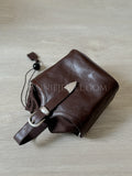 brown Drawstring Leather Small Leather Bucket Bag Small Leather Basket Bag Womens - Annie Jewel