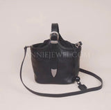 black Drawstring Leather Small Leather Bucket Bag Small Leather Basket Bag Womens - Annie Jewel