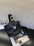 black Drawstring Leather Small Leather Bucket Bag Small Leather Basket Bag Womens - Annie Jewel