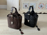 Drawstring Leather Small Leather Bucket Bag Small Leather Basket Bag Womens - Annie Jewel